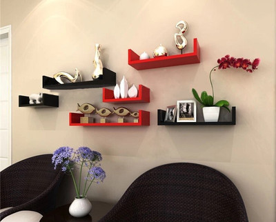 Ganeshaas GHWSDU03RB BlacknRed Combo Wooden Wall Shelf(Number of Shelves - 6, Red, Black)