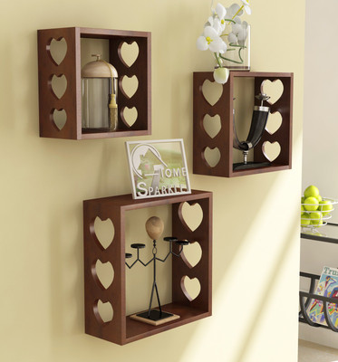 Home Sparkle Cube Shelves Wooden Wall Shelf(Number of Shelves - 3, Brown, Clear) Flipkart