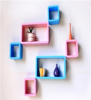 Decorhand Wooden Wall Shelf(Number of Shelves - 6, Pink, Blue) at flipkart