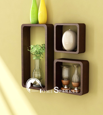 Home Sparkle Cube Shaped Wooden Wall Shelf(Number of Shelves - 3, Brown) Flipkart