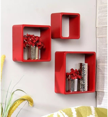 

Onlineshoppee Wooden Wall Shelf(Number of Shelves - 3, Red)