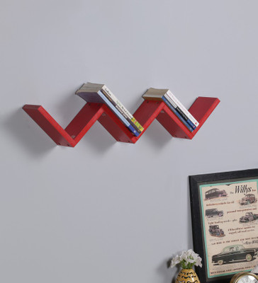 Onlineshoppee W Shape Wooden Wall Shelf(Number of Shelves - 3, Red)