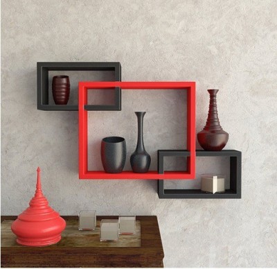 Wooden Wall Shelves by Custom Decor MDF (Medium Density Fiber) Wall Shelf(Number of Shelves - 3, Black, Red)
