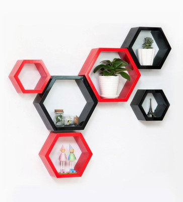 

Onlineshoppee Wooden Wall Shelf(Number of Shelves - 6, Red, Black)