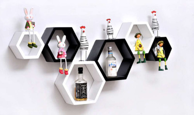 

Ganeshaas Hexagon Black n White Floating MDF Wall Shelf(Number of Shelves - 6, Black, White)