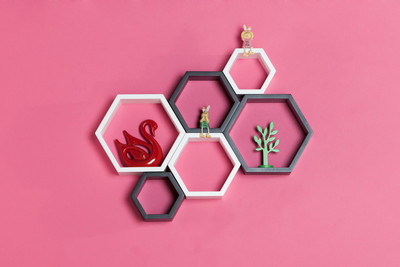 

Ganeshaas Gphxd002wb White Black Hexagon MDF Wall Shelf(Number of Shelves - 6, White, Black)