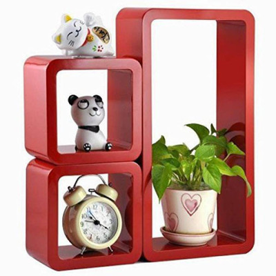 VAS Collection Home Wooden Wall Shelf(Number of Shelves - 3, Red)