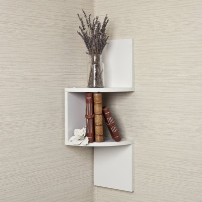 Custom Decor Zig Zag Corner Wooden Wall Shelf(Number of Shelves - 2, White) at flipkart