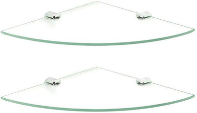 

RoyaL Indian Craft Brass Bracket 12 inch Double Corner Glass Wall Shelf(Number of Shelves - 2, Clear)