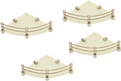 

RoyaL Indian Craft Brass Bracket 8 By 8Inch Full Frosted (Pack of 4) Glass Wall Shelf(Number of Shelves - 4, White, Beige)