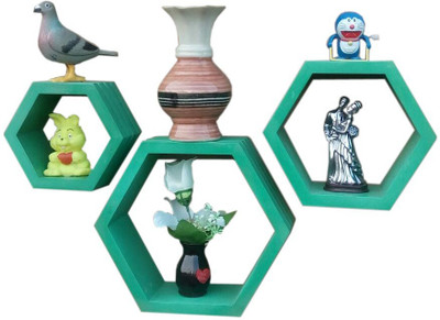 

BM Wood Furniture Hexagon set of 3 Wooden Wall Shelf(Number of Shelves - 3, Green)