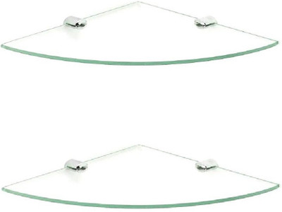 

RoyaL Indian Craft Brass Bracket 10 inch Double Corner Glass Wall Shelf(Number of Shelves - 2, Clear)