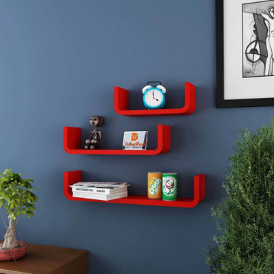 

DriftingWood U Shape Mounted Set Of 3 Rack Shelves/Shelf High Quality Wooden Home D�cor Wall Shelf Wooden Wall Shelf(Number of Shelves - 3, Red)