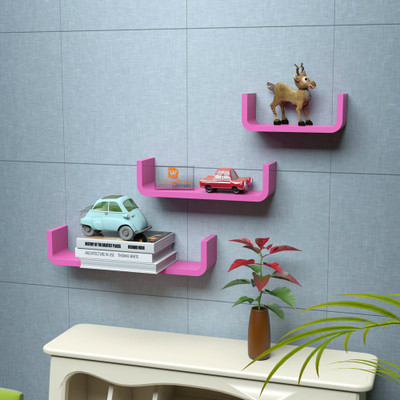 

DriftingWood U Shape Mounted Set Of 3 Rack Shelves/Shelf High Quality Wooden Home D�cor Wall Shelf Wooden Wall Shelf(Number of Shelves - 3, Pink)