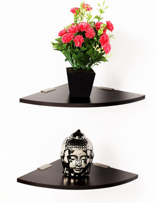 BLUEWUD Wall Corner Shelf Stellar MDF (Medium Density Fiber) Wall Shelf(Number of Shelves - 2, Brown)