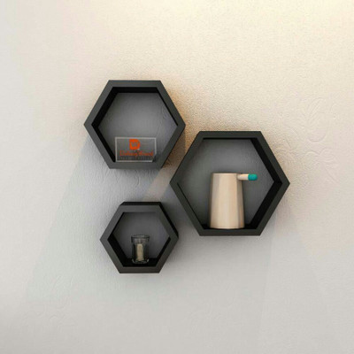 

Decor World Black Hexagon Wooden Wall Shelf ( Set of 3 ) MDF Wall Shelf(Number of Shelves - 3, Black)
