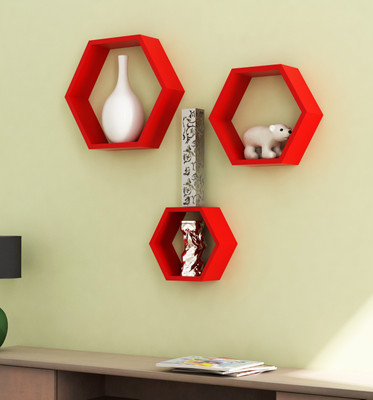 64% OFF on Home Sparkle Hexagonal Wooden Wall Shelf(Number of Shelves - 3, Red) 64% OFF on Home Sparkle Hexagonal Wooden Wall Shelf(Number of Shelves - 3, Red)