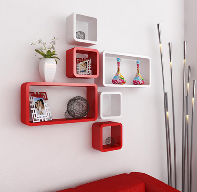 

Woodkartindia Asma Collection Wooden Wall Shelf(Number of Shelves - 6, Red, White)