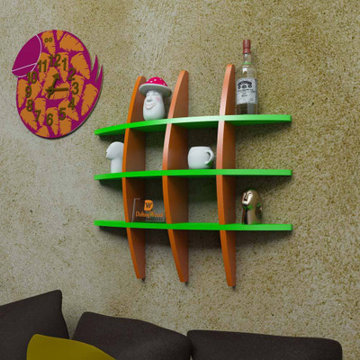 

DriftingWood Globe Shape Mounted Rack Shelves/Shelf High Quality Wooden Home Decor Wall Shelf Wooden Wall Shelf(Number of Shelves - 6, Orange, Green)