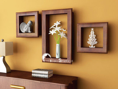Home Sparkle Frame Shaped Wooden Wall Shelf(Number of Shelves - 3, Brown, Clear) Flipkart