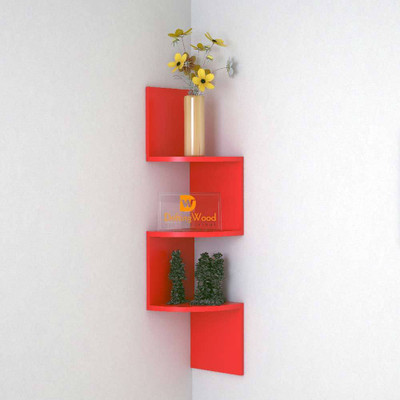 

DriftingWood Corner Zigzag Mounted Floating Rack Shelves/Shelf High Quality Wooden Home Decor Wall Shelf Wooden Wall Shelf(Number of Shelves - 3, Red)