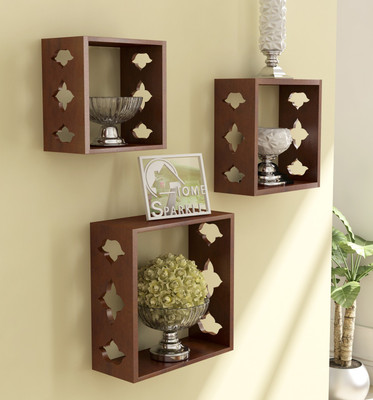 Home Sparkle 3 Cube Shelves Wooden Wall Shelf(Number of Shelves - 3, Brown, Clear) Flipkart