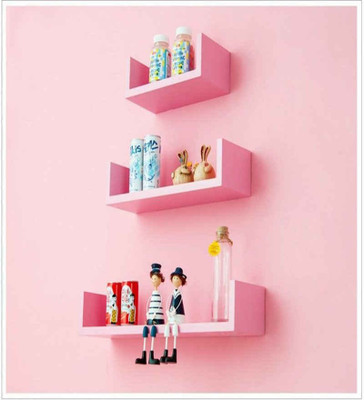 

Onlineshoppee U Shape Wooden Wall Shelf(Number of Shelves - 3, Pink)