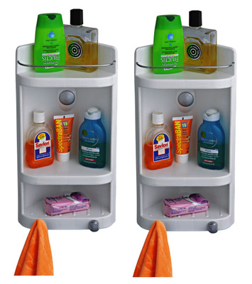 Cipla Plast Caddy Small Corner Cabinet - White (Set of 2) Polypropylene Wall Shelf(Number of Shelves - 3, White)