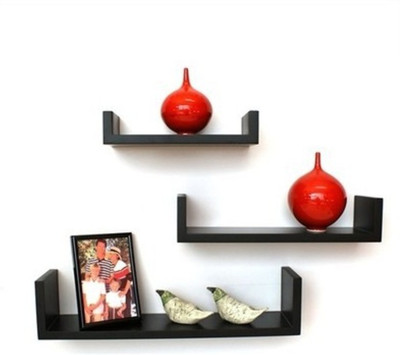 

Onlineshoppee Wooden Wall Shelf(Number of Shelves - 3, Black)