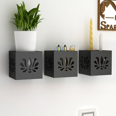 

Home Sparkle Set Of 3 Hanging Tea Light Cum Organizer Wooden Wall Shelf(Number of Shelves - 3, Black)