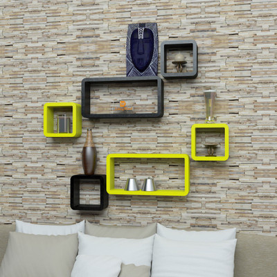 

DriftingWood 4 Cube & 2 Rectangle Shape Mounted Rack Shelves/Shelf High Quality Wooden Home Decor Wall Shelf Wooden Wall Shelf(Number of Shelves - 6, Yellow, Black)