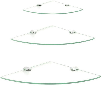 

RoyaL Indian Craft Brass Bracket Triple Pack Corner Glass Wall Shelf(Number of Shelves - 3, Clear)