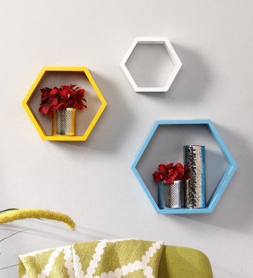 

Onlineshoppee Hexagon shape Multicolour Wooden Wall Shelf(Number of Shelves - 3, Multicolor)