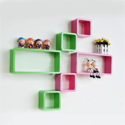 

VAS Collection Home Wooden Wall Shelf(Number of Shelves - 6, Green, Pink)