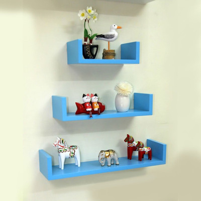 Wallz Art U Shaped MDF Wall Shelf(Number of Shelves - 3, Blue)