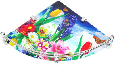

RoyaL Indian Craft Brass Bracket Amazing Nature Printed 12 Inch Glass Wall Shelf(Number of Shelves - 1, Multicolor)