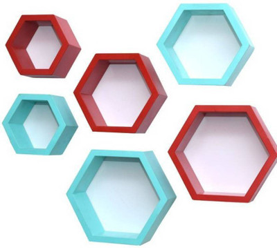 VAS Collection Home MDF Wall Shelf(Number of Shelves - 6, Red, Blue)