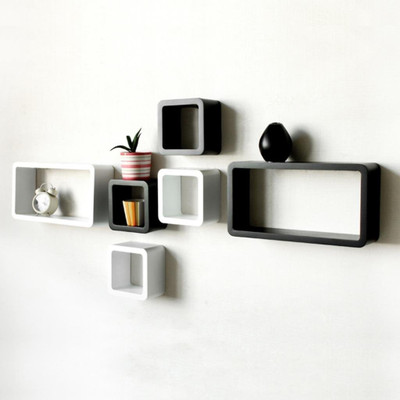 

Woodkartindia Asma Collection Wooden Wall Shelf(Number of Shelves - 6, Black, White)