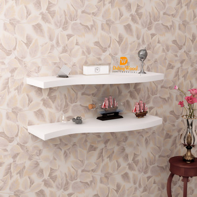

DriftingWood Curved Floating Storage Mounted Set Of 2 Rack Shelves/Shelf High Quality Wooden Home Decor Wall Shelf Wooden Wall Shelf(Number of Shelves - 2, White)