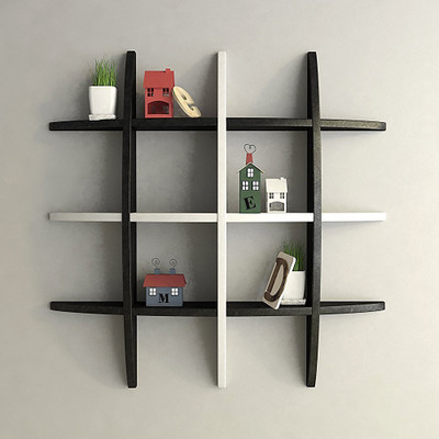 

BM Wood Furniture GLOB SHEP Wooden Wall Shelf(Number of Shelves - 12, White, Black)