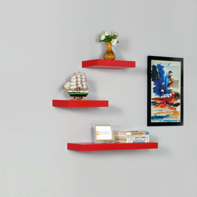 

DriftingWood Storage Set Of 3 Rack Shelves/Shelf High Quality Wooden Home Decor Wall Shelf Wooden Wall Shelf(Number of Shelves - 3, Red)