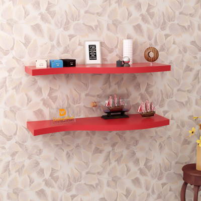 

DriftingWood Curved Floating Storage Mounted Set Of 2 Rack Shelves/Shelf High Quality Wooden Home Decor Wall Shelf Wooden Wall Shelf(Number of Shelves - 2, Red)