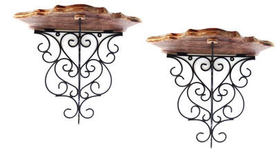 Woodpedlar Pair Wooden, Iron Wall Shelf(Number of Shelves - 2, Black, Brown)