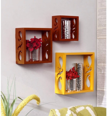 

Onlineshoppee Handicraft Design MDF Wall Shelf(Number of Shelves - 3, Brown, Yellow)