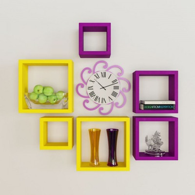 Usha Furniture Wooden Wall Shelf(Number of Shelves - 6, Purple, Yellow)