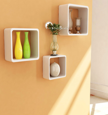 62% OFF on Home Sparkle Cube Shaped Wooden Wall Shelf(Number of Shelves - 3, White)