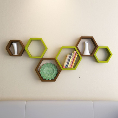 

Wallz Art Hexagon Shape MDF Wall Shelf(Number of Shelves - 6, Brown)