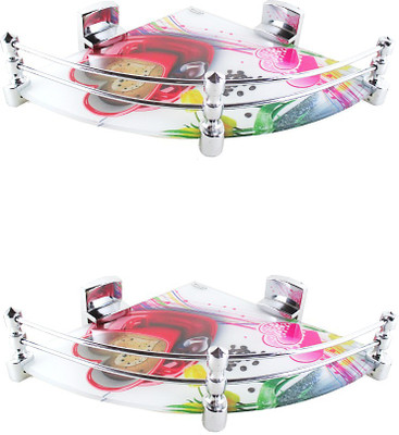 

RoyaL Indian Craft Hard PVC Bracket 8 by 8 Inch (Pack of 2) Heart printed Glass Wall Shelf(Number of Shelves - 2, Multicolor)
