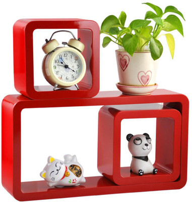 

Ganeshaas GHWSCB003 Single Rectangular Cubical Wooden Floating Rack MDF Wall Shelf(Number of Shelves - 3, Red)