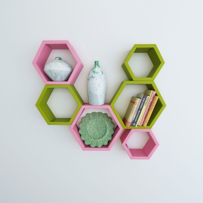 

Wallz Art Hexagon Shape MDF Wall Shelf(Number of Shelves - 6, Green)